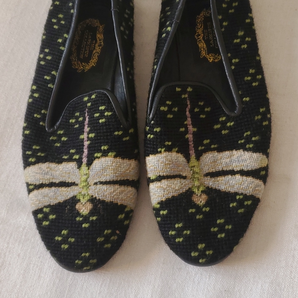 💥 SOLD 💥Larkspur Dragonfly Needlepoint Shoes 7M - Picture 2 of 6
